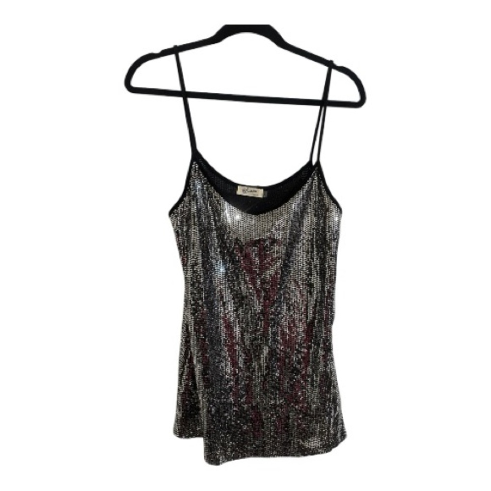 Andree Silver Sequin Spaghetti Strap Tank Top